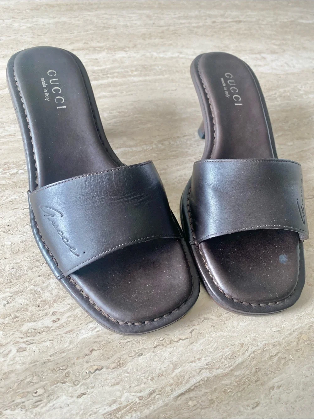 Vintage Gucci Logo Mule Sandal Heels - Picture 5 of 9